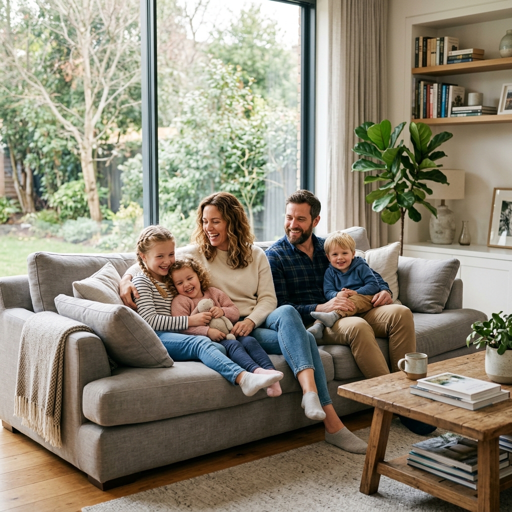 Happy family relaxing at home